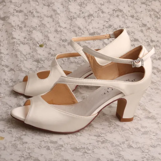 Block Heel Shoes Women for Summer Off white Satin