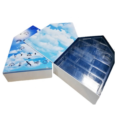 House shape paper gift box with clear tray