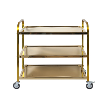 Square Tube Golden Service Trolley 3 Tiers