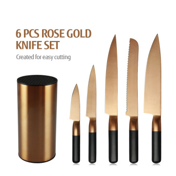 6 pcs rose gold knife set with block