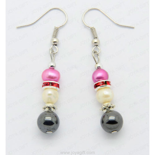 Hematite crystal round bead earring