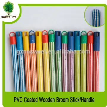 2016 Wholesales colorful strips PVC coated wood broom stick 120*2.2CM