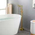 Gold Floor Mount Tub Faucet Filler with Handshower