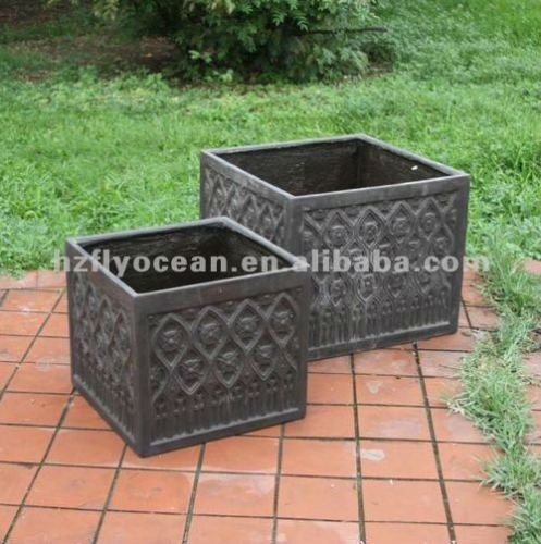 FO-9211 Sandstone garden pot,fiber stone plant container,square flower pots