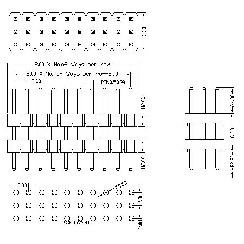 2.0 mm Pin Header Three Row Double Plastic Straight Type