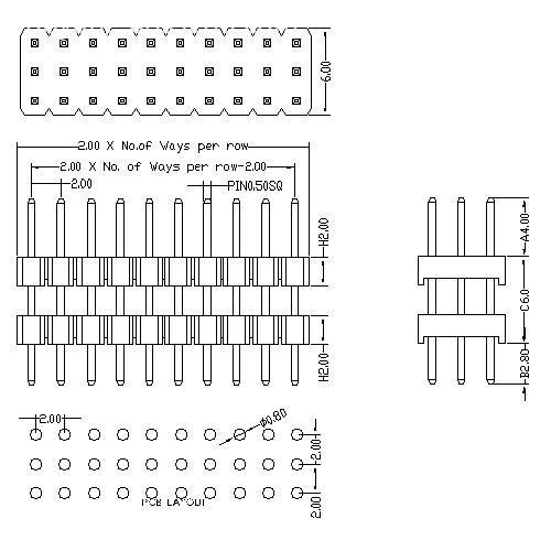 2.0 mm Pin Header Three Row Double Plastic Straight Type 2.0 mm Pin Header Three Row Double Plastic Straight Type
