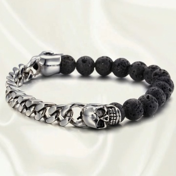 DADA Hot Skull Bracelet with Volcanic Stone and Ghost Head Chain