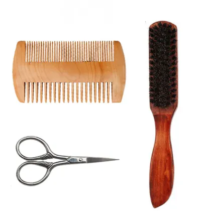 Wooden Men Shaving Beard Comb Brush Set for Care and Grooming