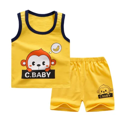 Summer Wholesale Cotton Sleeveless 2-Piece Baby Clothing Sets