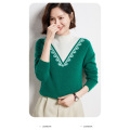 Einfacher mehrfarbiger Jacquard -Pullover für Frauen