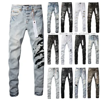 Men's Slim Fit Purple Mid Straight Distressed Wash Jeans
