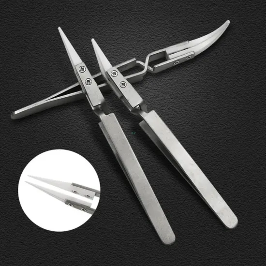Stainless Steel Ceramic Tweezers Anti-magnetic Acid Proof Precision Clamping Tweezer Contrast Conical Elbow