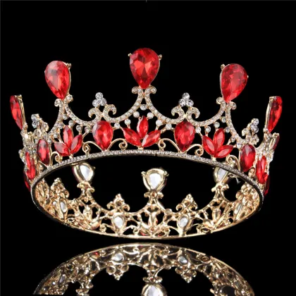 Gold Plated Royal Red Rhinestones Crystal Crown