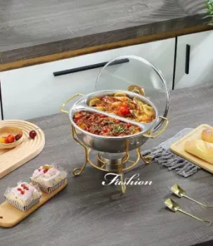 Cookware 2 Compartment Hot Pot Buffet Stove 3.5L Golden Chafing Dish