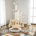 Wooden Cat Tree Tower Luxury Solid Wood Cat Scratcher Multi Level Activity Center Indoor Cats Climbing Playground Sisal Carton