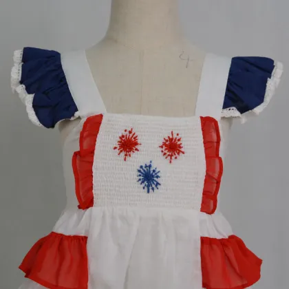 Baby Girls Embroidery July 4th Chiffon Baby Romper