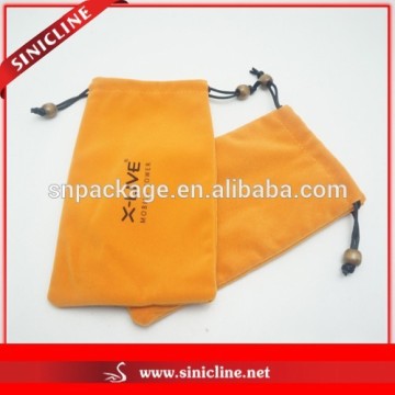 Sinicline Orange Color Velvet Soft Drawstring Bag