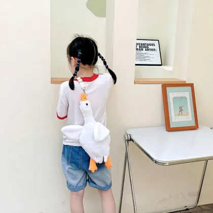 Cute Cartoon Cotton Crossbody Bag - Unisex Goose and Duck Plush Backpack