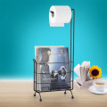 Black Toilet Paper Standing Roll Paper Holder with Magazine Rack