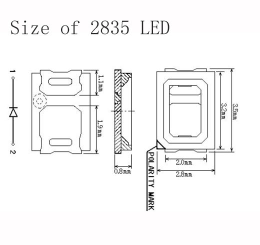 2835 Blue LED size