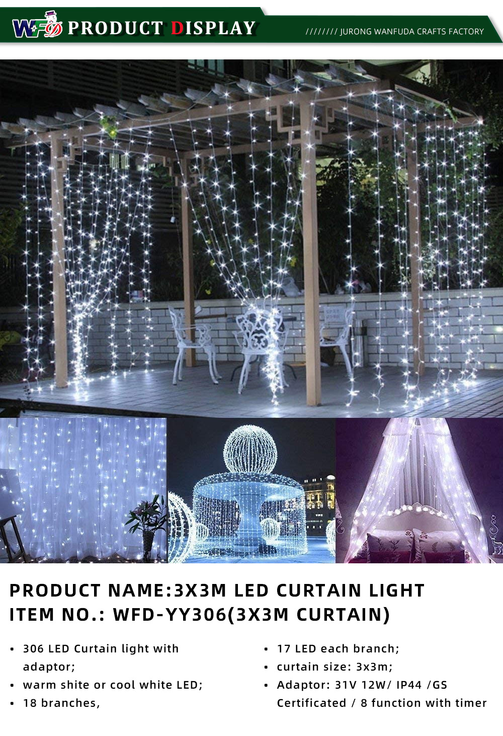 3 3x3M LED CURTAIN LIGHT;-x