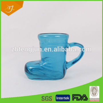 Boot Shape Color Glass Handle Beer Steins,Machine-Pressed Drinking GlassWare