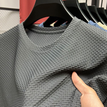 Summer Men's Stretch Bamboo Mesh 3D Texture Round Neck T-Shirt