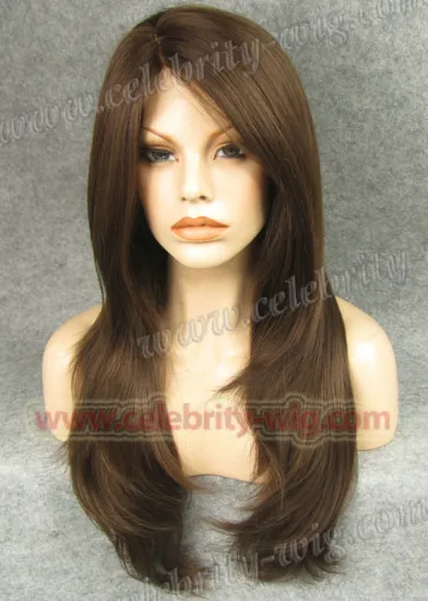 Brown Long Natural Skin Top Synthetic Lace Front Wig Angelina Jolie Style