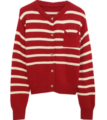 New stripe knit women cardigan street sweater