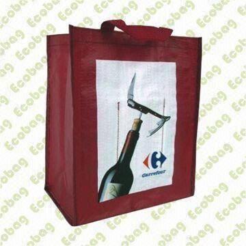 PP Woven Wine Bag with Recycle Fabric, Measures 45 x 35 x 20cm