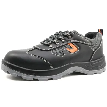Black steel toe safety work shoes for men