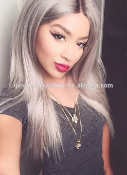 Top Fashion Ombre Gray Mongolian Human Hair 150% Density Glueless Lace Front Wig