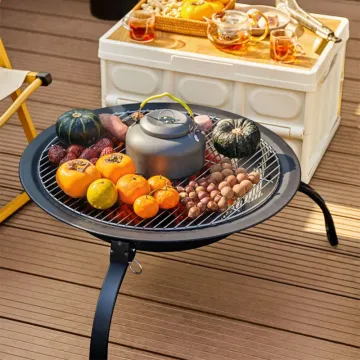 Outdoor Patio Portable Heating Bonfire Stove 22 Inch Round Black Steel Folding Charcoal BBQ Grill