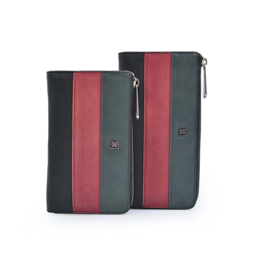 Portefeuille long cadeau de vacances en cuir noir rouge