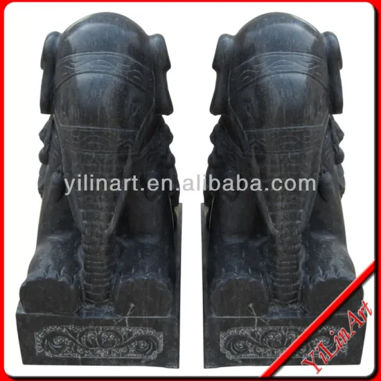 Outdoor Black Marble Elephant Sculpture,Stone Elephant carving