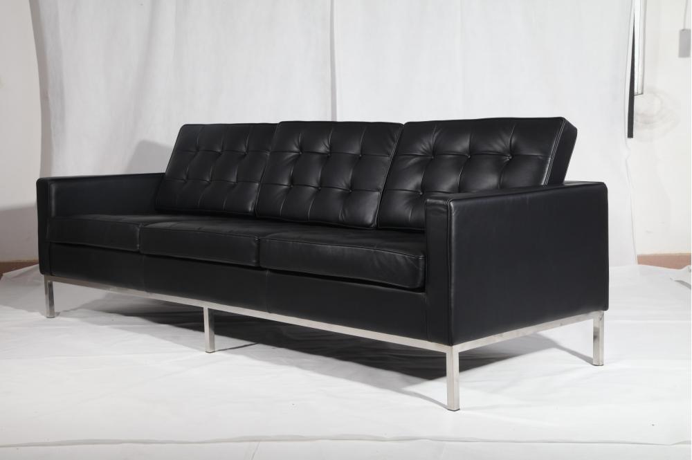 جلد أسود فلورنسا الربوة 3 مقاعد أريكة النسخة المتماثلة
