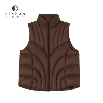 Deep Coffee Colored Multi-Quilted Puffer Vest with Unique Design and Color Matching Zipper