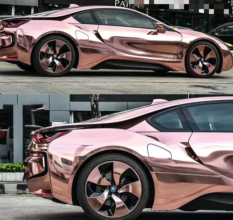 Alto carro elástico em ouro rosa de vinil cromo