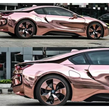 Voiture à haute voiture chromée en vinyle rose or