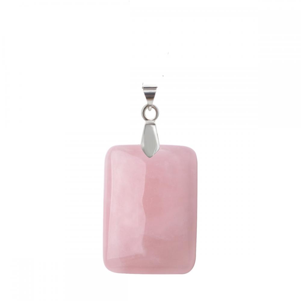 Collier pendentif en pierres précieuses de chakra rectangle avec quartz rose naturel