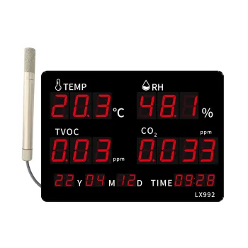 Wall-Mounted Temperature, Humidity, and Air Quality Monitor with Clock - Indoor/Outdoor Thermometer Hygrometer