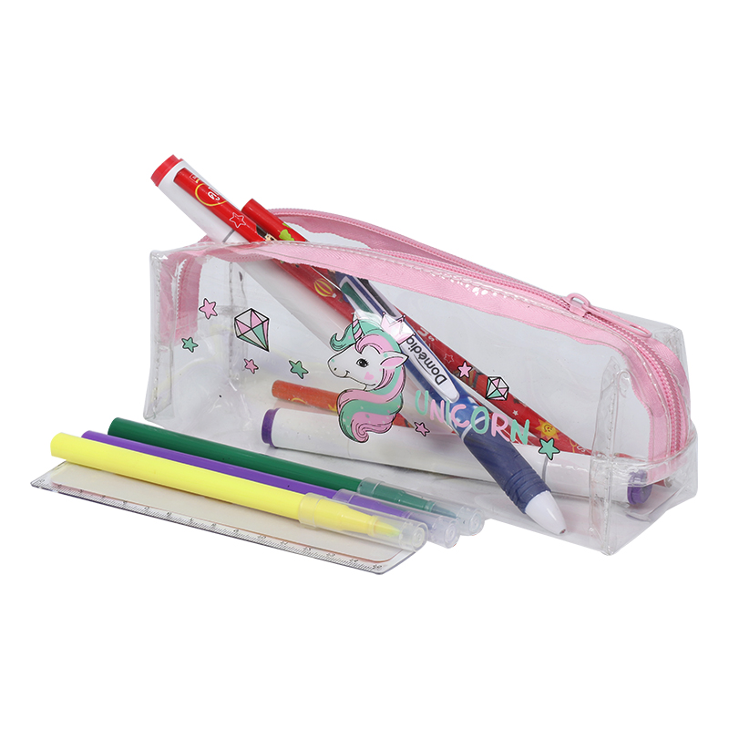 Clear Pvc Pink Zipper Fase para niños para niños