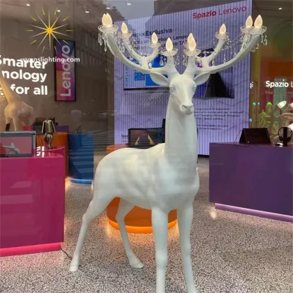 Large Sika Deer Resin Sculpture LED Floor Lamp for Hotel Villa Decor