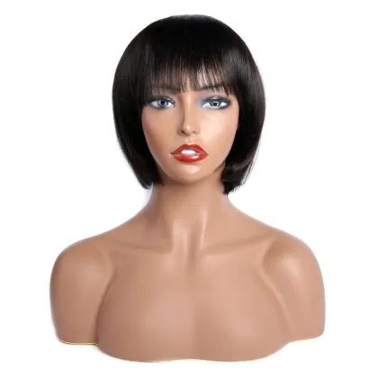 Sunlight Vendo Machine Sewing Making Guangzhou Straight Made Pixie Belle Short Weave Bob Perm Human Wig No Lace