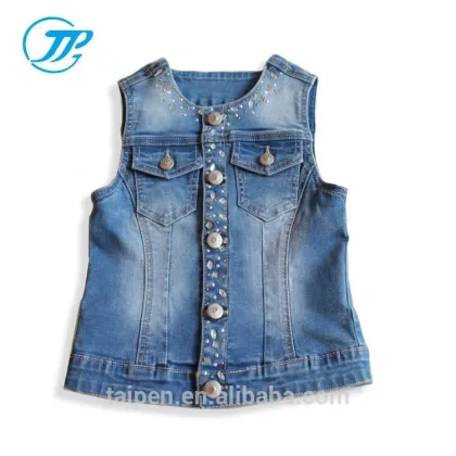 Wholesale Fashion 100% Cotton Kids Girls Waistcoats Denim Vest