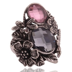 Antique gemstone ring with butterfly and flowers