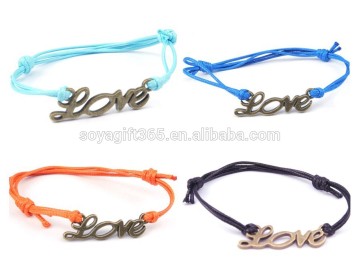 2PCs Bronze Letters Love Faux Suede Leather Cord Charm Bracelets