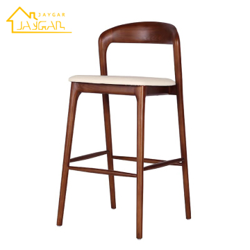 Modern Wood and Leather Counter Height Stools with Backs for Kitchen Islands