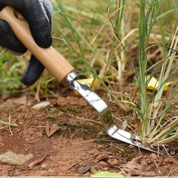 Stainless Steel Manual Weeder Fork Wood Handle Garden Transplanting Digging Loose soil Weeding Tool Garden Hand tools