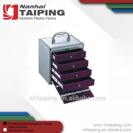 Top Grade Silver Purple Aluminum Makeup Case Cosmetic Case with Velvet Drawers